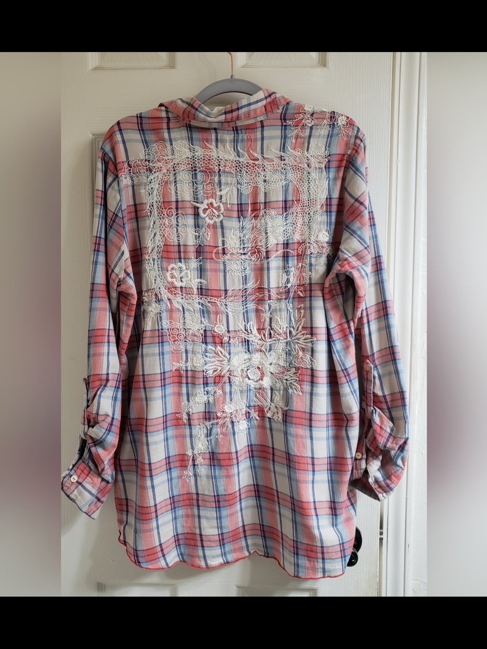 Johnny Was 3J Workshop Plaid Button-Up Top with Embroidery Details